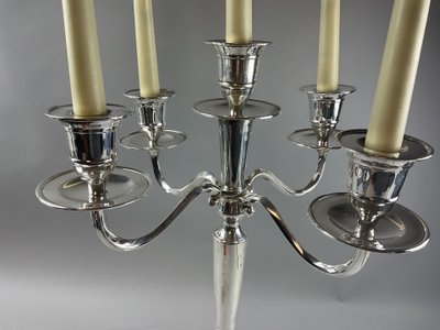 Grand candélabre 5 feux 4 branches en métal argenté 