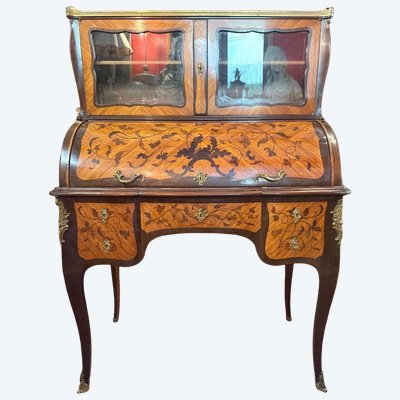 SECRETAIRE A CYLINDRE FORMANT VITRINE