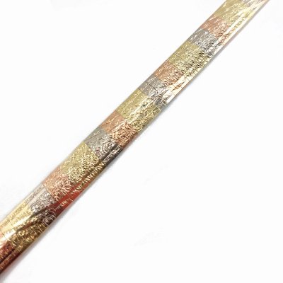 Bracelet ruban trois ors 14k, lamelles articulées ciselées