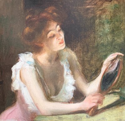 Ecole Française Impressionniste - Jeune au femme au miroir, circa 1890