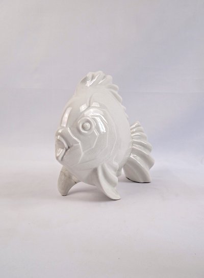 Poisson Art Déco signé Géo Condé en céramique craquelée début XXe
