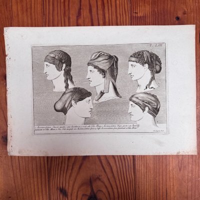Kupferstich im antiken Stil aus dem frühen 19. Jahrhundert mit fünf Profilgesichtern von Roccheggiani feci