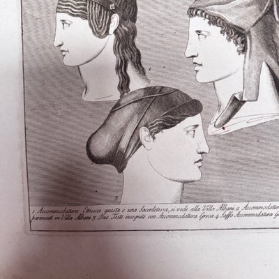 Kupferstich im antiken Stil aus dem frühen 19. Jahrhundert mit fünf Profilgesichtern von Roccheggiani feci