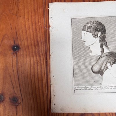 Kupferstich im antiken Stil aus dem frühen 19. Jahrhundert mit fünf Profilgesichtern von Roccheggiani feci