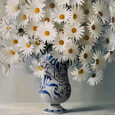 Öl auf Leinwand, Stillleben mit Gänseblümchen von Elisabeth Rouvière, 20. Jahrhundert