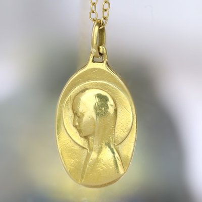 Oval Medal Virgin Mary, Yellow Gold