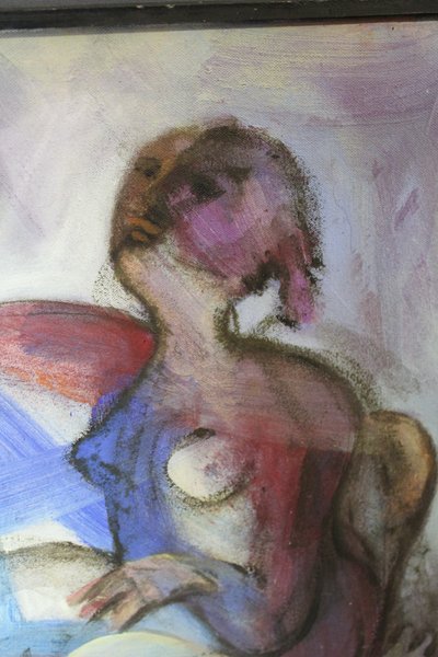 Peinture sur toile représentant deux femmes vers 1950