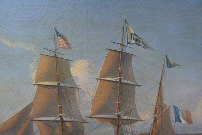 Louis Garmain , trois mats sortant d un port , huile sur toile du XIX