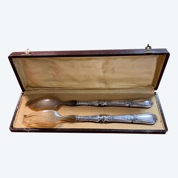 Elegant pair of silver plated salad servers from the late 19th century