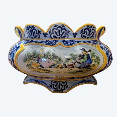 Henriot Quimper : grande jardiniére en faience peinte