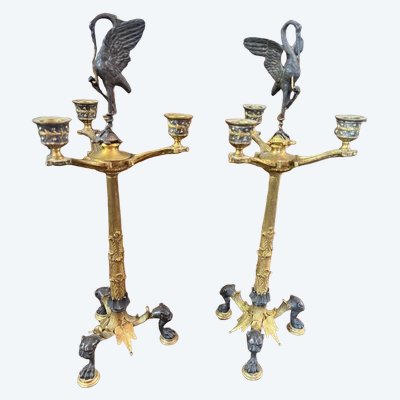PAIR OF NAPOLEON III BRONZE CANDELABRA