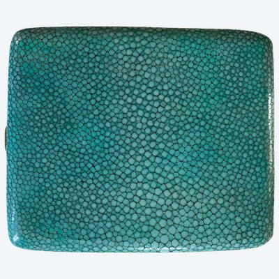 Portasigarette o portacarte Art Déco in pelle di razza e metallo dorato.