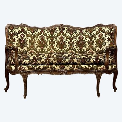 Rare Louis XV style corner bench/chatterbox in carved wood