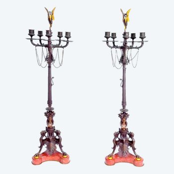 Candelabri in Bronzo Firmati De Barbedienne Ottocento (coppia)