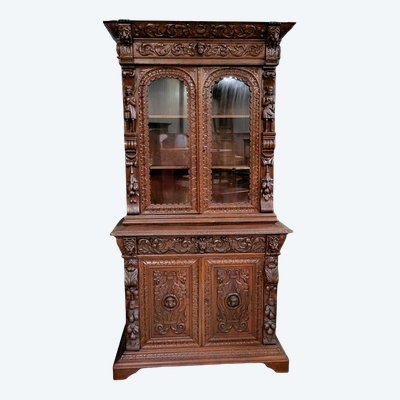 Solid carved wood hunting lodge sideboard