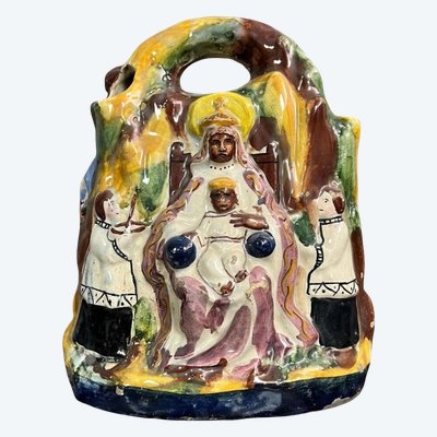 Rare Spanish majolica sculpture depicting the Black Madonna and Child