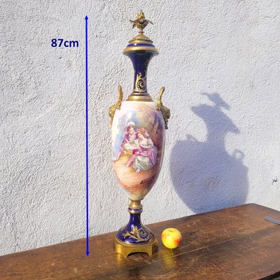 Große Vase H87cm, Porzellan und Bronze, 19. Jahrhundert