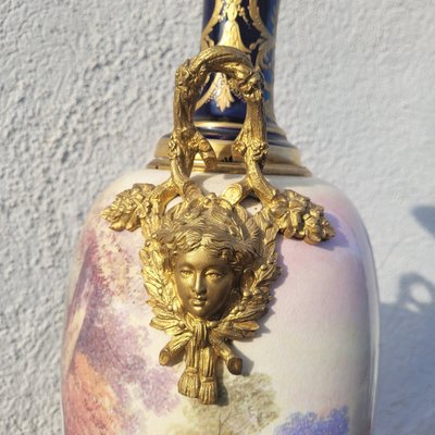 Große Vase H87cm, Porzellan und Bronze, 19. Jahrhundert