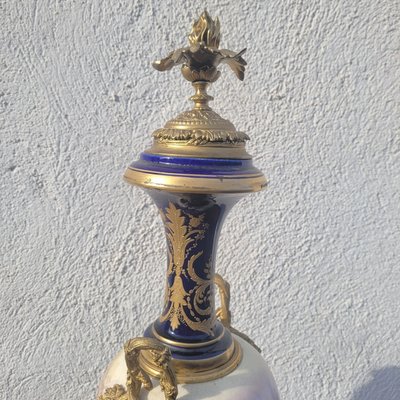 Große Vase H87cm, Porzellan und Bronze, 19. Jahrhundert