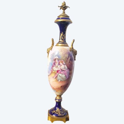 Große Vase H87cm, Porzellan und Bronze, 19. Jahrhundert