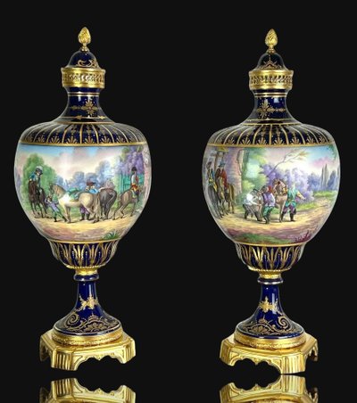 Großes Paar Vasen Aus Sèvres-Porzellan "Stempel Château Des Tuilerie "xixe