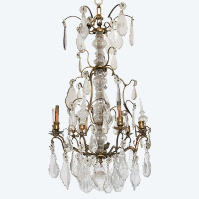  Louis XV-style six-light cage chandelier with pendants