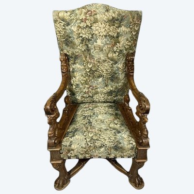 D'aprés Andréa Brustolon: Carved walnut Renaissance high-back armchair