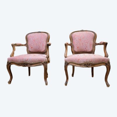 pair of Louis XV style cabriolet armchairs