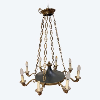 Large bronze Empire-style 8-light dolphin chandelier