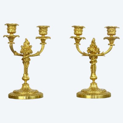 Pair of Gilded Bronze Candelabra in the Louis XVI Style from the Napoleon III period