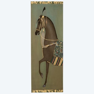Painted canvas depicting a brown Indian horse in profile. Contemporary. LS6757B676/1