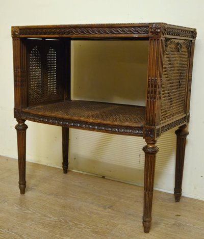 Louis XVI style side table - marble top - wickerwork