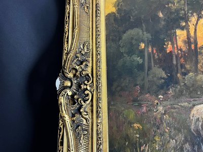 Öl auf Leinwand, A. Derians (19.-20. Jh.) - Hirte, der die Herde führt