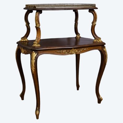 Konsolentisch / Desserttisch im Stil Louis XV mit zwei Platten - geschnitztes und vergoldetes Holz