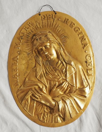 Paire de plaques de dévotion Louis XIV - Jésus et Sainte Vierge en bronze ciselé & doré au mercure