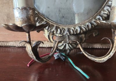 Pair of antique wall lights with mirror - Louis XVI style - XXth century