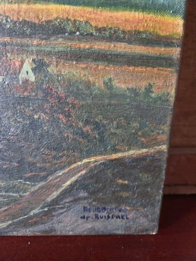 Huile sur toile – Paysage Hollandais animé dans le goût de Ruisdael - XXeme