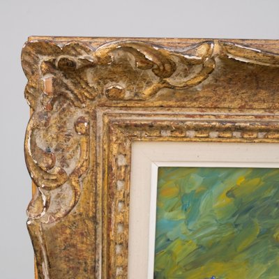 "Bouquet de Delphiniums et Campanules" - Öl auf Leinwand von R. Aubry, datiert 1947