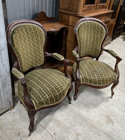 Pair Of Antique Cabriolet Armchairs – Louis-philippe Style – 19th Century