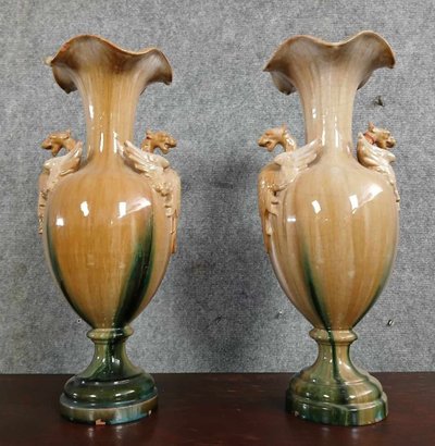 Paire de grands vases décoratifs en céramique – Style Art Nouveau