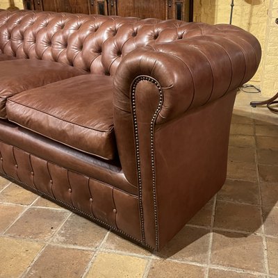 Brown Leather 3-seater Chesterfield Sofa Made In England