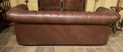 Brown Leather 3-seater Chesterfield Sofa Made In England
