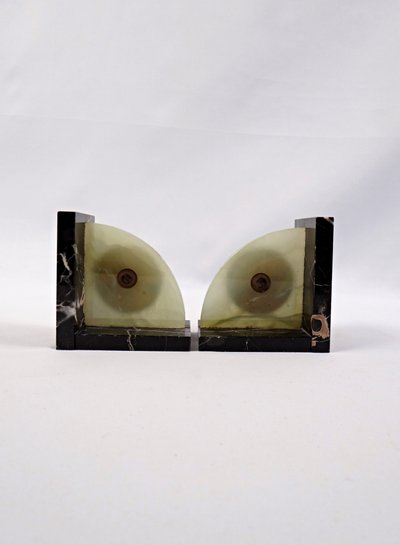 Pair of Art Deco bas-relief marble bookends of Jesus and Mary early 20th century