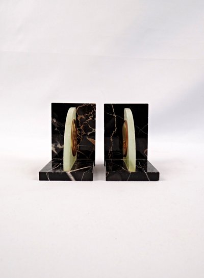Pair of Art Deco bas-relief marble bookends of Jesus and Mary early 20th century