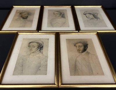 Suite di 5 antichi portaritratti dorati Incisioni rinascimentali