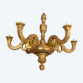 Important Italian Chandelier In Gilded Wood Of Louis XVI Period About 1780