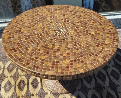 Round table in glazed ceramic mosaic - central conical base