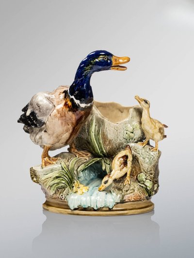 L-R. Carrier Belleuse, Jardinière aux Canard & Canetons, Barbotine Choisy le Roi