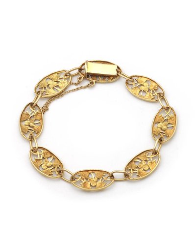 French Art Nouveau ivy leaves bracelet 18k gold, Art Nouveau jewel 