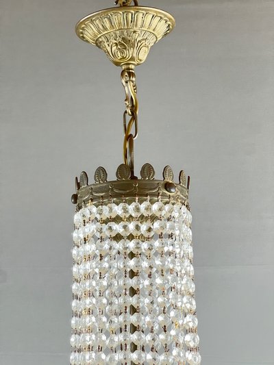 Empire Style Chandelier In Bronze And Crystal Pendants, Early 20th Century